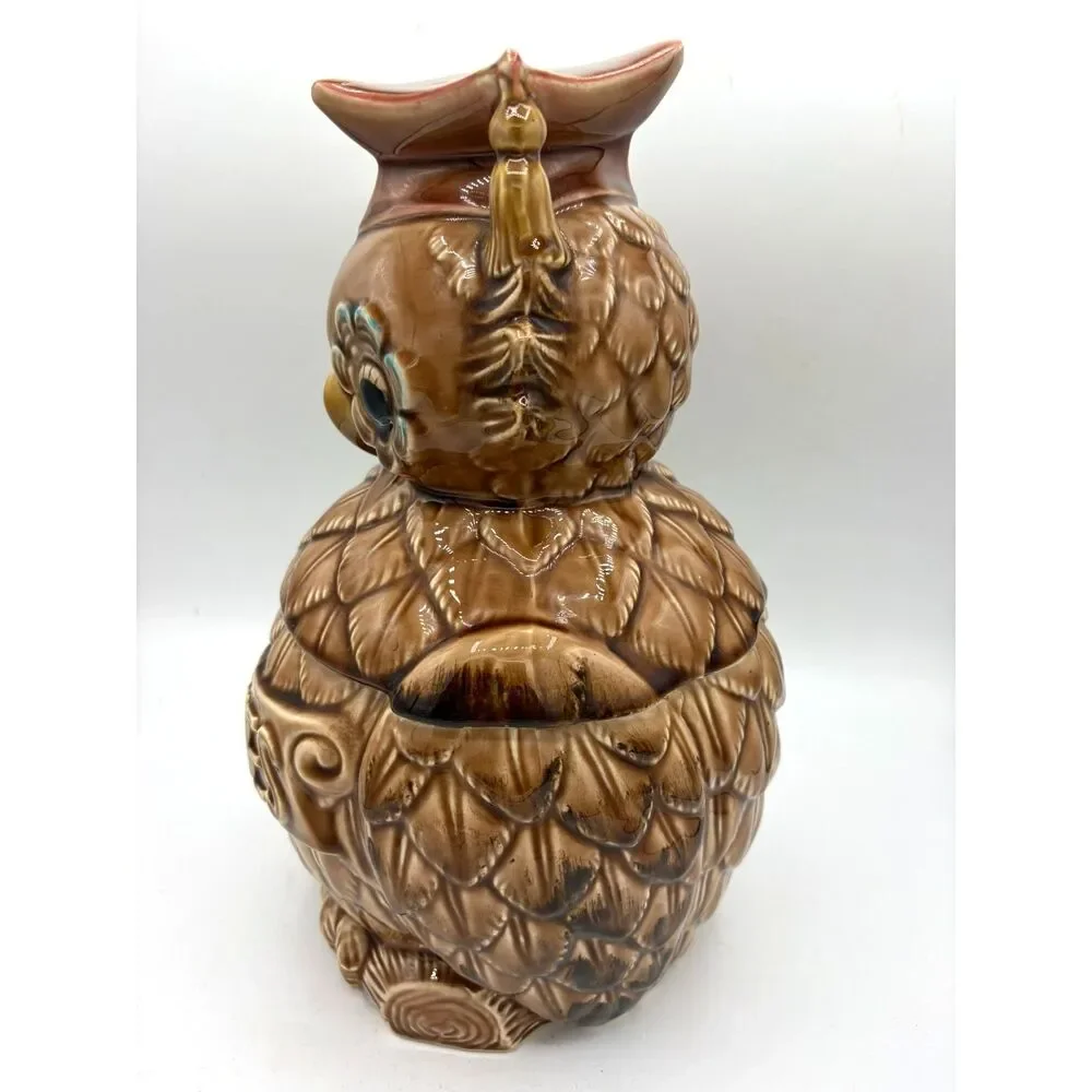 Vintage 1960s OWL Cookie Jar Graduation Cap Wise Ceramic National Silver Co.